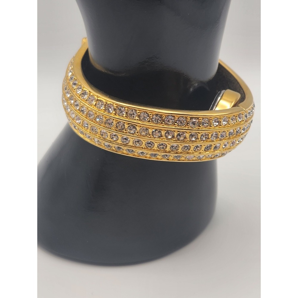 Xanadu Gold‎ Tone Crystal Hinged Bangle Hidden Face Watch Mother of Pearl Dial